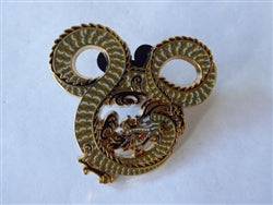 Disney Trading Pins 34647 WDI - Mickey Mouse Head Fire Breathing Dragon - Red and Black Fire – Orange on Gold
