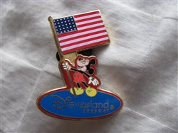 Disney Trading Pins 8234 DLR - Mickey Holding USA Flag (Red Background)