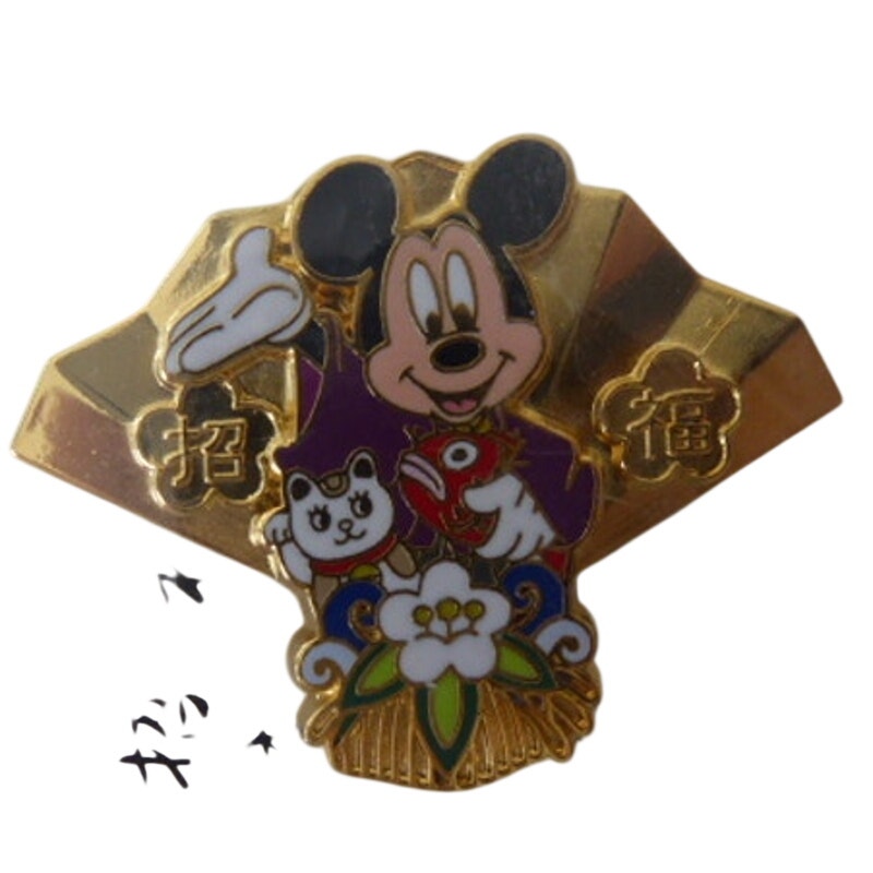 Japan Mickey Mouse Omikuji 2003 Lucky Cat Gold Fan Koi