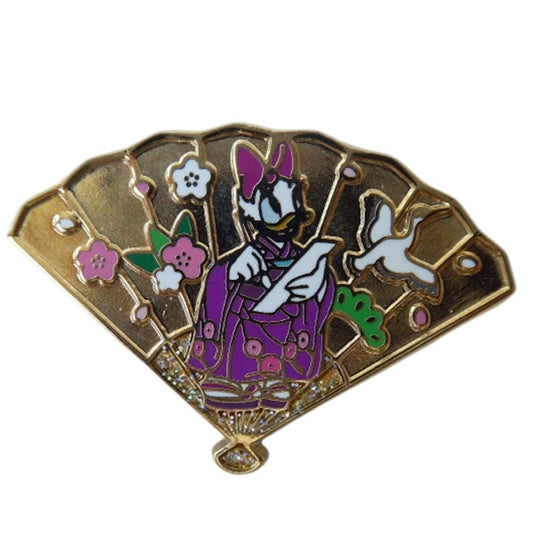 Japan Daisy Duck Omikuji 2005 Gold Fan Sakura Blossoms